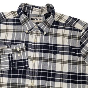 Barbour Men's M Plaid Button Down Shirt Tailored Fit Navy Gray Cotton Casual